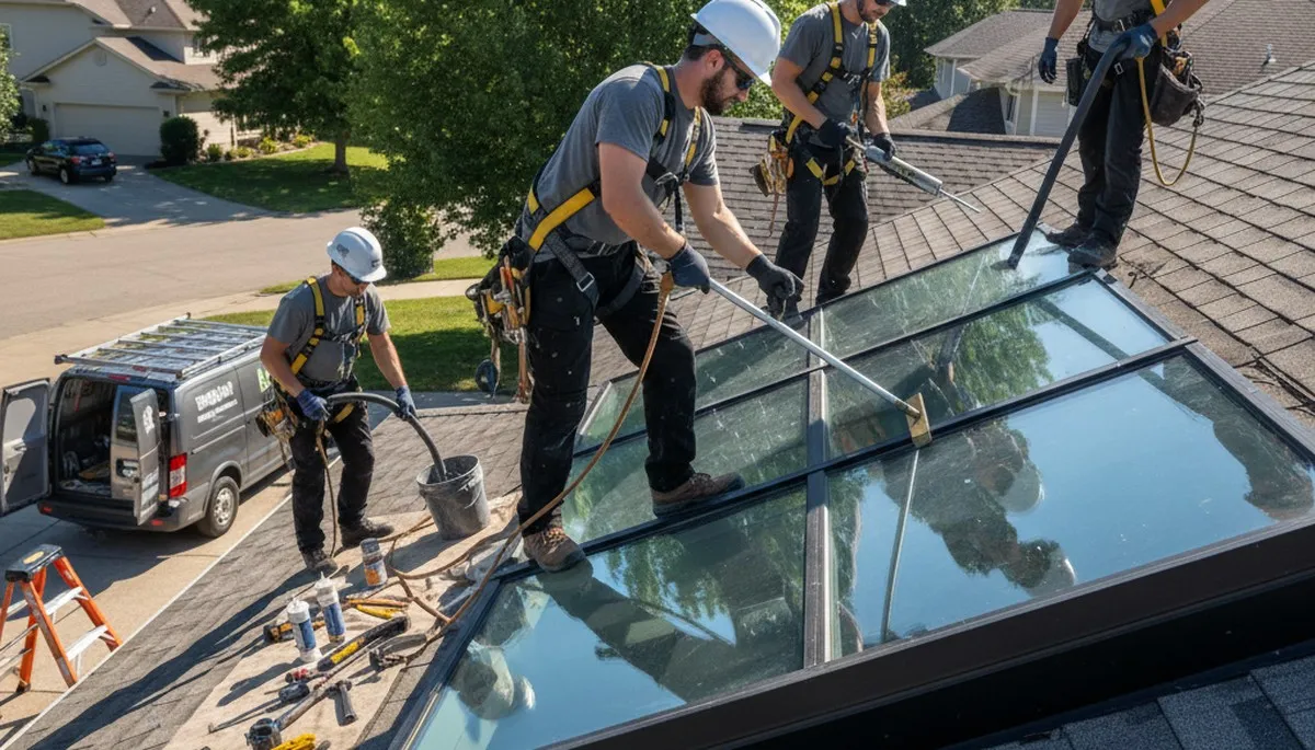 Skylight repair team fixing leaks and seal damage in Colorado Springs, CO